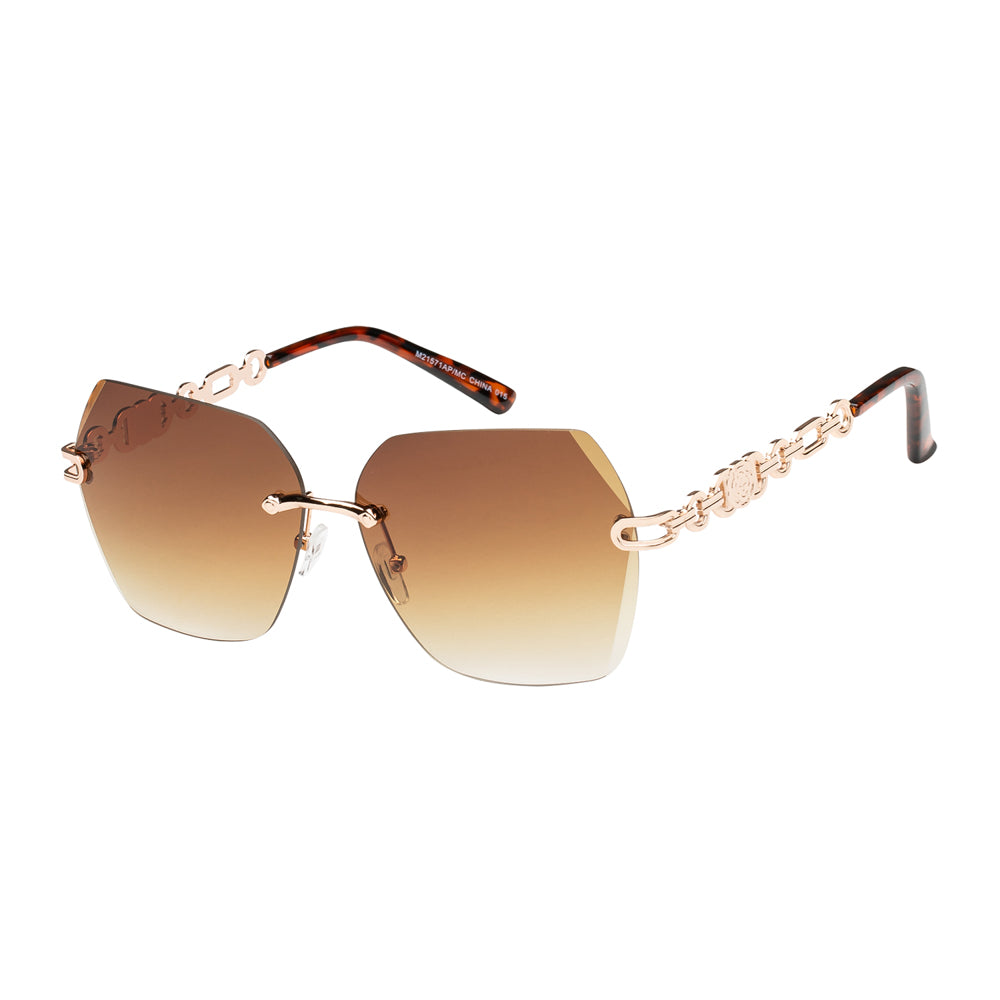 
                  
                    A stylish pair of geometric sunglasses designed for women, featuring a modern frame and trendy aesthetic. The sunglasses have a sleek finish and are part of the latest fashion collection, ideal for adding a fashionable touch to any outfit.
                  
                