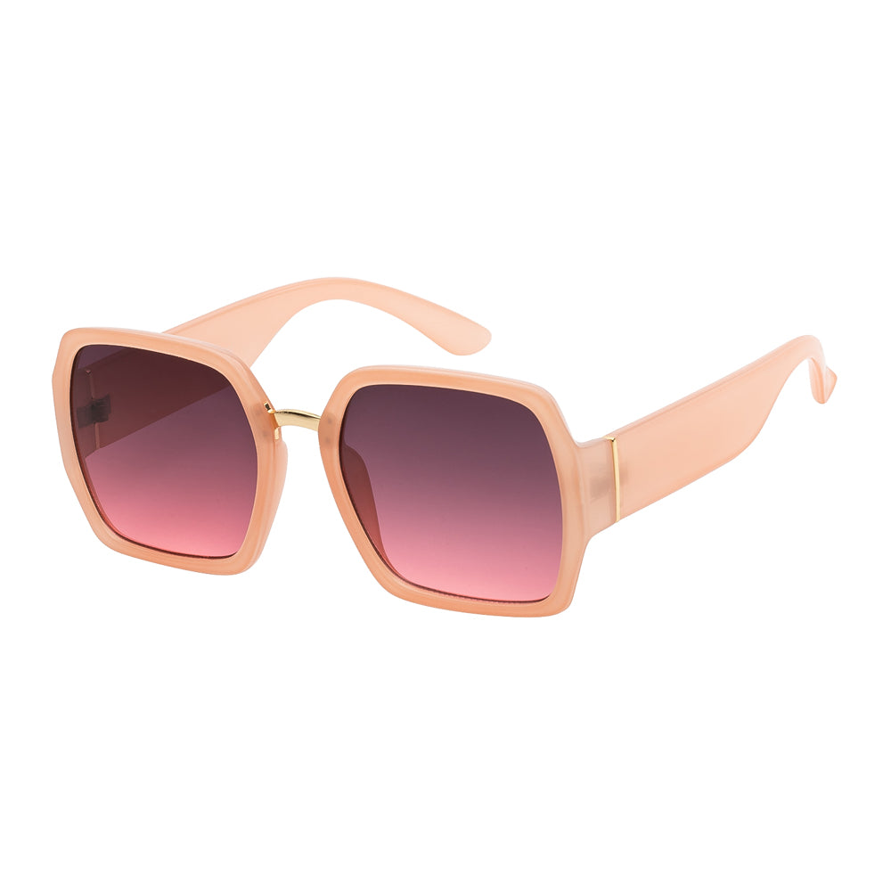 A pair of stylish square sunglasses designed for women, featuring a plastic frame. The sunglasses have a modern look suitable for fashion-forward individuals and are part of a collection that may be highlighted during seasonal sales.