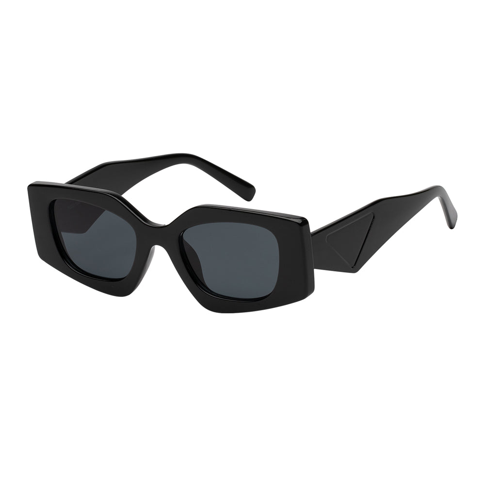 A pair of geometric sunglasses designed for ladies, featuring a rectangular plastic frame. The sunglasses are part of the 2023 collection by APTCINC, showcasing a fashionable and modern style suitable for new arrivals.