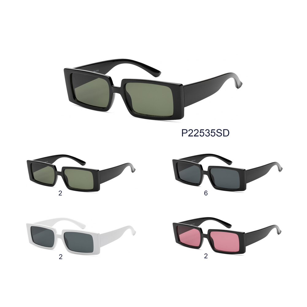 A stylish pair of rectangular sunglasses designed for both men and women, featuring a plastic frame. The sunglasses are part of the new arrivals collection for 2024, reflecting current fashion trends.