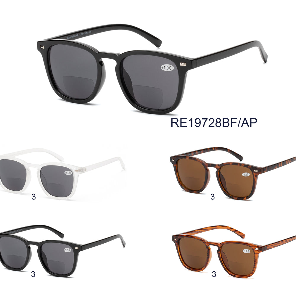 
                  
                    A pair of stylish tinted bifocal sunglasses designed for women, featuring a modern plastic frame. The lenses have a subtle tint suitable for outdoor use, and the bifocal design allows for vision correction. The sunglasses are part of the new arrivals for 2024, showcasing a sleek and contemporary look.
                  
                