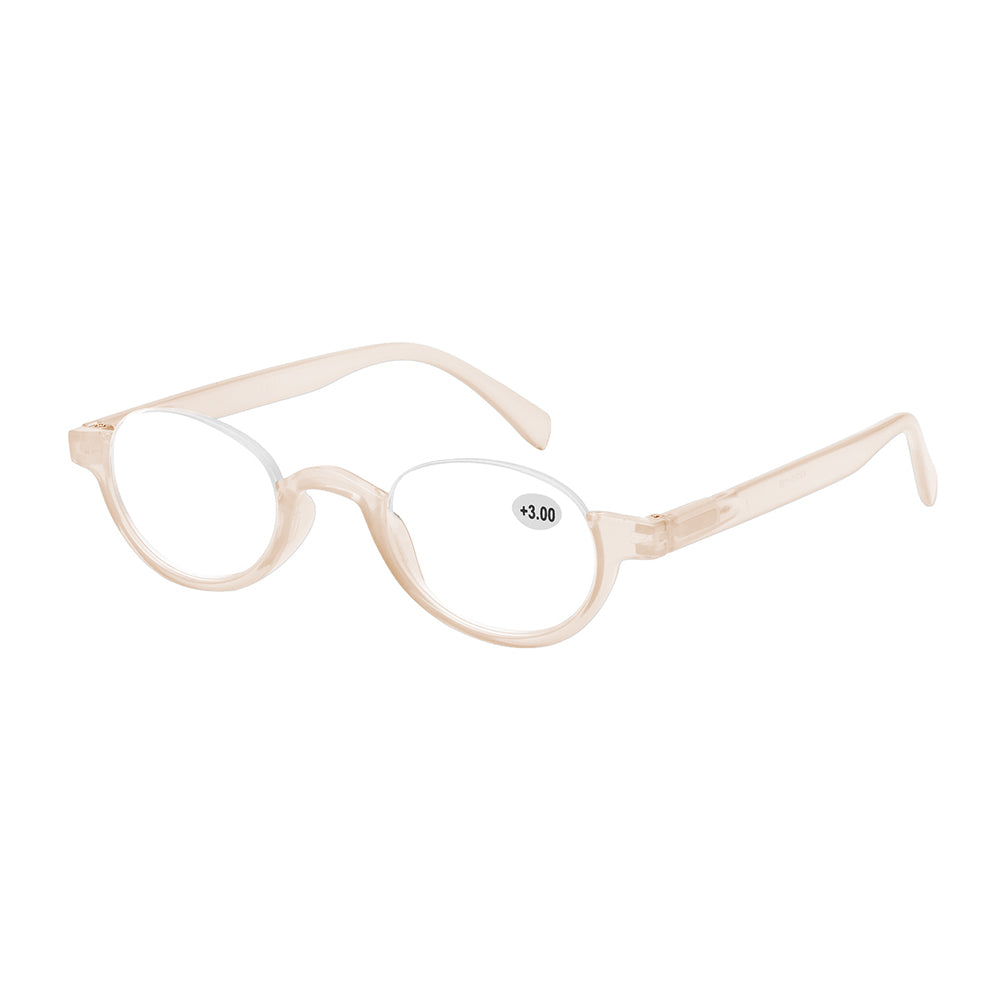 A pair of clear reader sunglasses with a sleek plastic frame. The lenses are transparent, designed for reading, and the overall style is modern and lightweight.