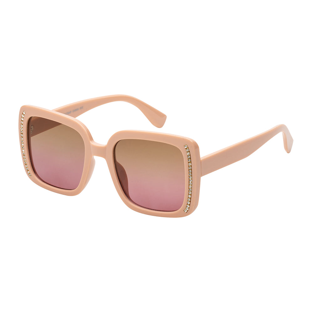 
                  
                    A pair of stylish square sunglasses featuring a rhinestone embellishment on the frame, designed for ladies' fashion. The sunglasses are part of the 2021 collection and have a trendy aesthetic, making them suitable for various fashionable occasions.
                  
                