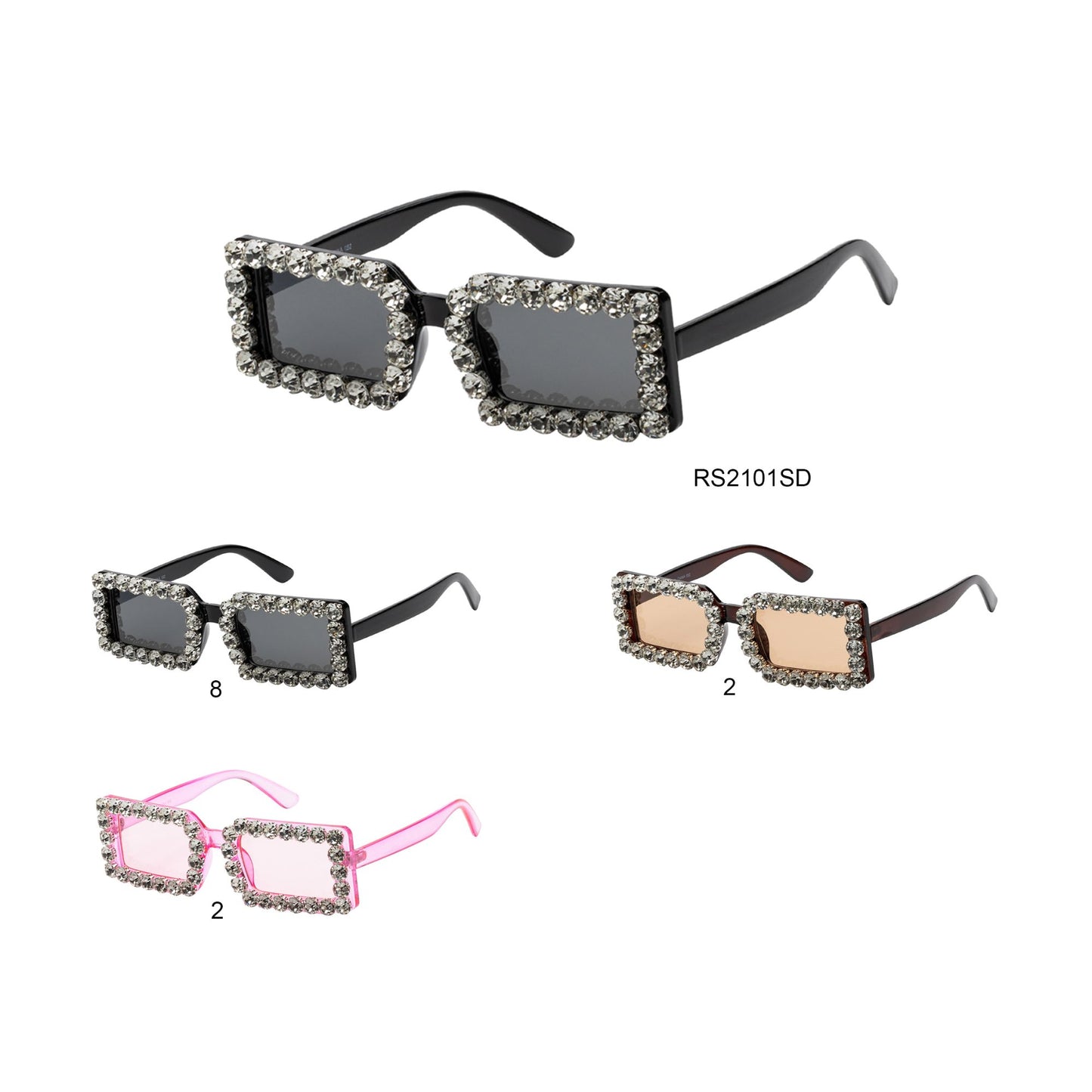 
                  
                    A pair of stylish rectangular sunglasses with a sleek design, featuring dark lenses and a modern frame. The sunglasses are displayed against a neutral background, showcasing their elegance, suitable for ladies' fashion. They are part of a new collection and labeled as a best seller for 2024.
                  
                