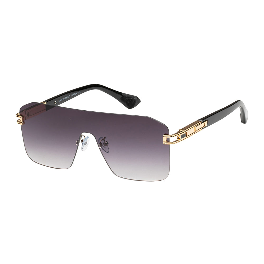 A pair of stylish shield sunglasses from APTCINC, model SH21304AP/MC. The sunglasses feature a bold, modern design suitable for both men and women, with a prominent frame and gradient lenses. Ideal for fashion enthusiasts, these sunglasses are part of a collection that emphasizes versatility and contemporary style.