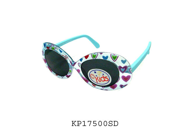 A pair of oval-shaped sunglasses designed for girls, featuring a plastic frame in a vibrant color. The lenses are tinted, offering a stylish look suitable for kids. The product is part of a collection from APTCINC, released in 2013.