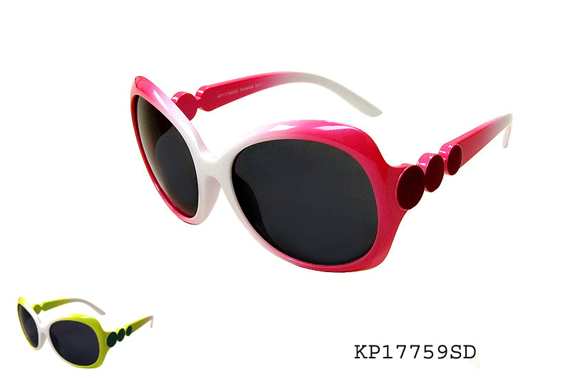 A pair of stylish sunglasses designed for girls, featuring a colorful frame and dark lenses. The design is playful and trendy, suitable for kids.