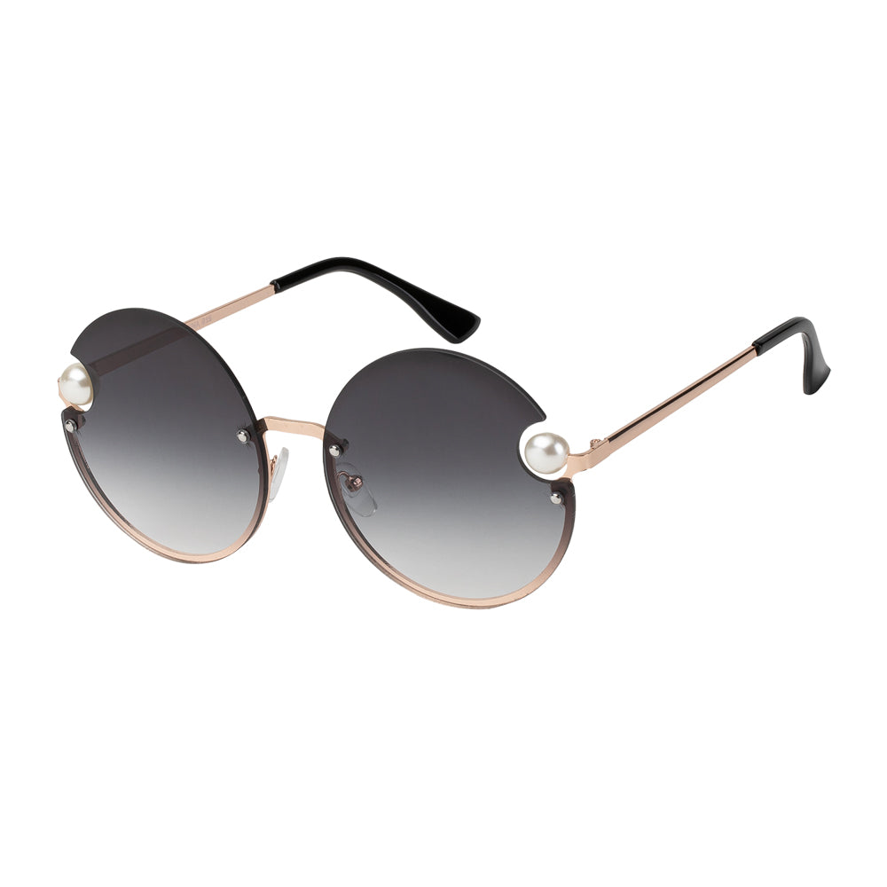 A pair of stylish pink metal sunglasses from APTCINC, designed for ladies. The sunglasses feature a sleek frame and are part of the Sunglass Collection, perfect for fashion-forward individuals. The product is highlighted with tags related to seasonal promotions and restocking.