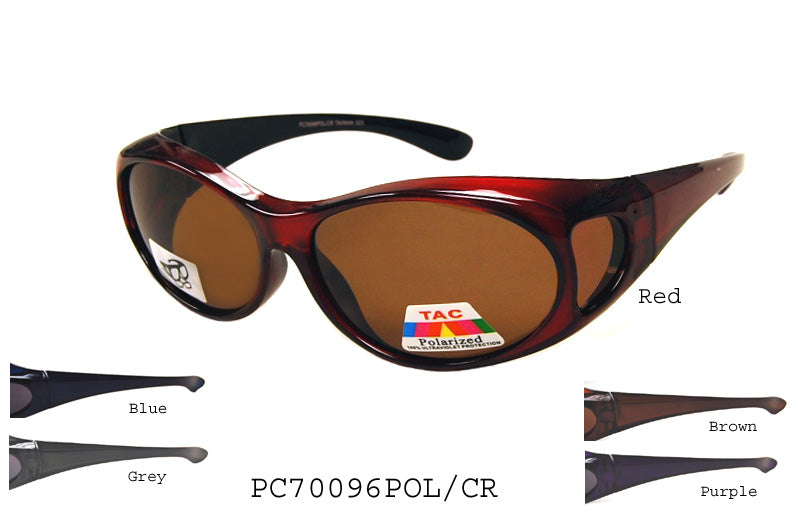 FITOVER sunglasses model PC70096POL/CR by APTCINC, featuring a sleek design and polarized lenses, ideal for wearing over prescription eyewear. The style is labeled "BACKSPRAY" and is categorized as a new product for 2012.