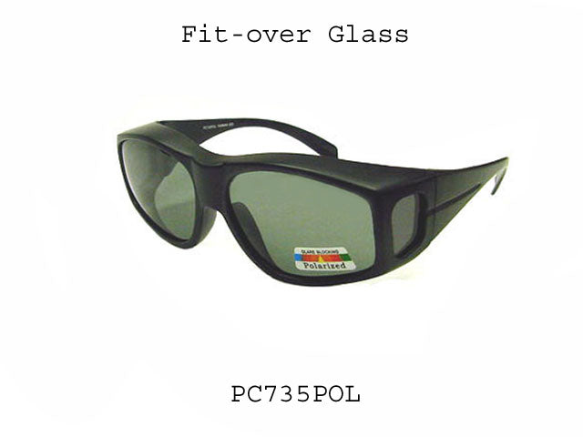 A pair of FITOVER sunglasses designed to fit over prescription glasses, featuring a sleek frame and polarized lenses. The design is classic and suitable for various outdoor activities. The sunglasses are part of a new product line introduced in 2015.