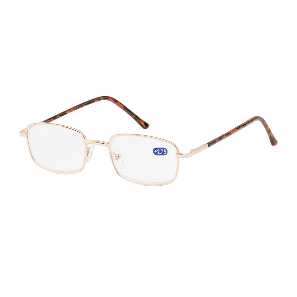 
                  
                    A pair of clear reader sunglasses featuring a sleek metal frame. The lenses are transparent, designed for reading, and the overall style is modern and lightweight. The product is identified as the CLEAR READER | RE289CL by APTCINC, suitable for both casual and formal wear.
                  
                