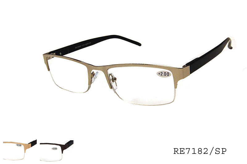 A pair of stylish reader sunglasses featuring a clear frame and metal temples. The design is modern and lightweight, suitable for reading outdoors. The product is labeled as the CLEAR READER | RE7182/SP by APTCINC, with a promotional tag indicating a discount for Black Friday Cyber Monday 2023. The sunglasses were released in 2014.