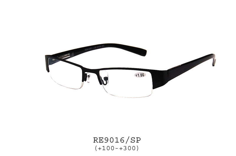 A pair of stylish metal reader sunglasses featuring clear lenses. The design is sleek and modern, suitable for reading outdoors. The product is labeled as RE9016/SP by APTCINC, with a promotion tag indicating a discount for Black Friday Cyber Monday 2023.